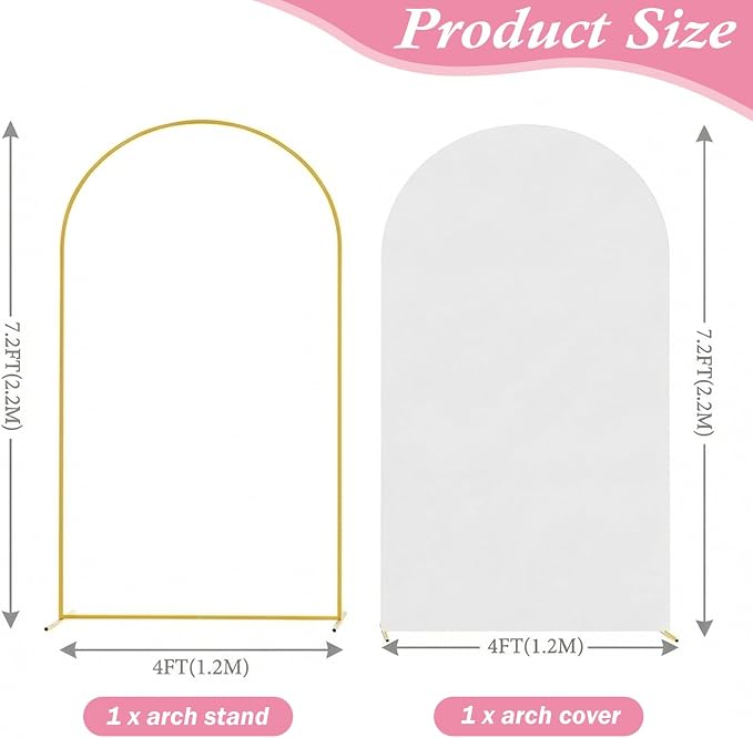 Arttown 7.2FT Arch Backdrop Stand and White Arch Cover Set Wedding Arch Backdrop Stand Suitable for Wedding Celebrations Birthday Parties Baby Showers Graduation Ceremonies Event Decoration