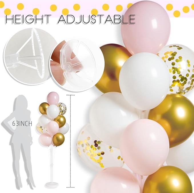Balloon Column Stand Kit with Metallic Pearl Light Pink&Gold Balloons,Balloon Column Kit for Floor&Table Backdrop Decoration for Confession Proposal,Party Wedding Baby/Bridal Shower Birthday