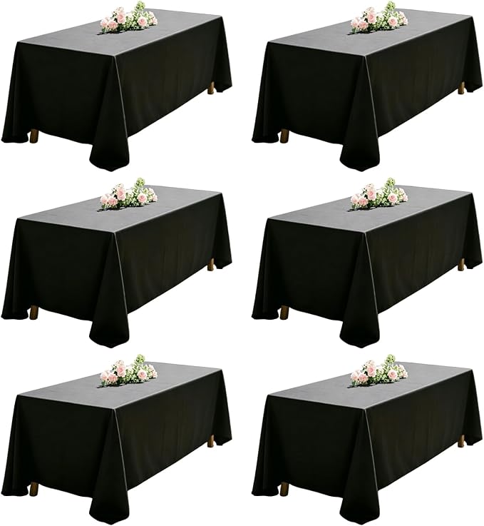 WIGENIUS 6 Pack Black Table Cloth Rectangle Tablecloths 70X120 Inch,Polyester Table Cloth for 8 Foot Rectangle Tables,Wrinkle Resistant Washable Fabric Table Covers for Party,Wedding Banquet