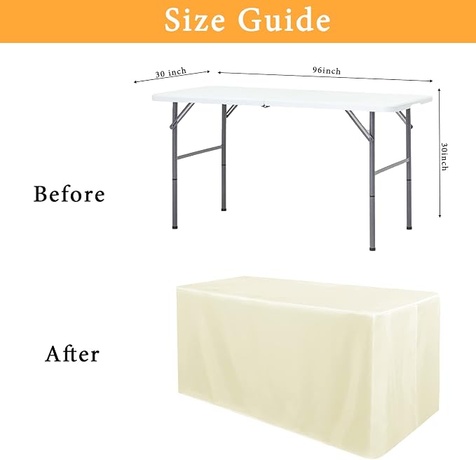 Obstal 2 Pack Table Clothes for 8 Foot Rectangle Tables - Water Resistant Washable Fabric Polyester Rectangle Table Cover Protector for Wedding, Banquet and Trade Shows, 96L x 30W Inches, Cream