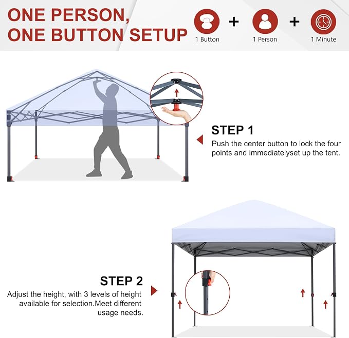 ABCCANOPY 10x10 Pop Up Canopy Tent, Easy Setup Instant Shelter with Wheeled Bag, Heavy Duty Outdoor Canopy for Beach, Market, Backyard, UV Protection, Outdoor Weather Protection (Yellow, 10x10)
