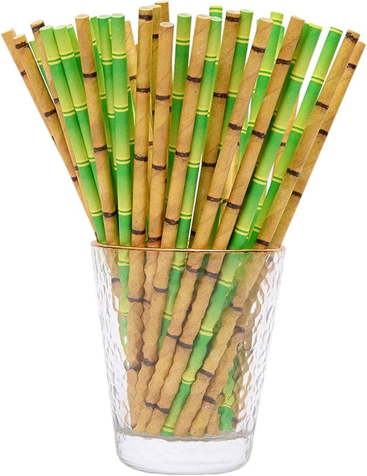 YAOSHENG 100 Pcs 2 colors Biodegradable Green Bamboo Paper Straws for Drinking Juices Shakes Birthday Wedding Party Supplies decorations