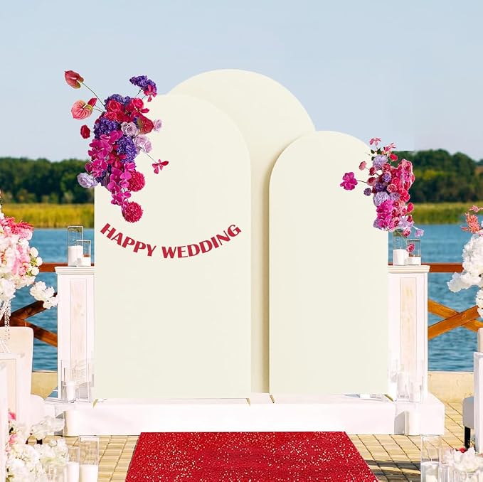 HAINARverS Set of 3 Wedding Arch Cover 6FT,6.6FT,7.2FT Spandex Fitted Stretchy Arch Stand Covers,2 Sided Round Top Chiara Backdrop Cover for Birthday Party Banquet Baby Shower Arch Decoration(Ivory)