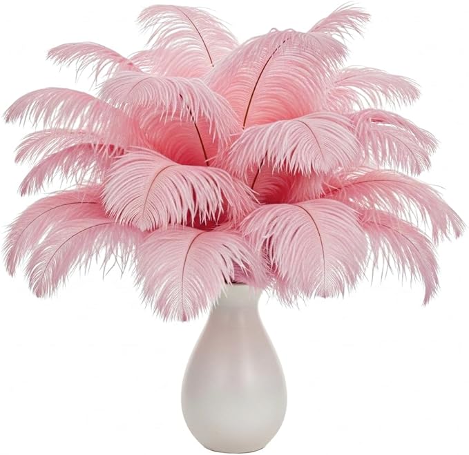 Lamar 20Pcs 12-14'' Pink Ostrich Feathers for Wedding Centerpieces, Carnival, Mothers Day Gifts, Party Decor, Floral Arrangement, Bohemian Home Decor (Light Pink)