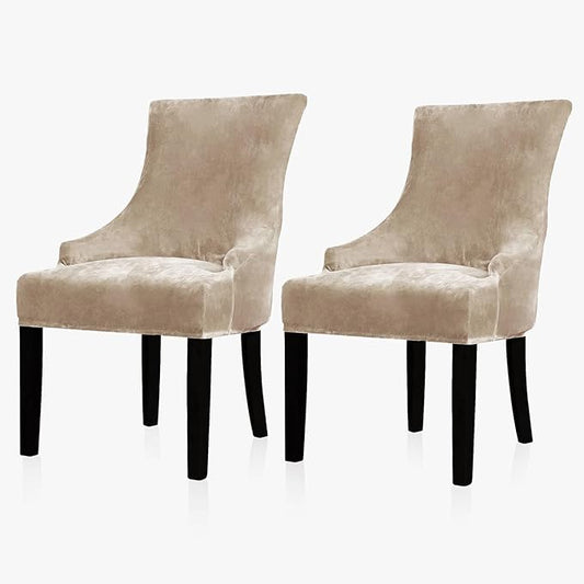 Lellen Stretch Wingback Chair Cover Slipcover - Reusable Wingback Side Chair Slipcover,Dining Chair Covers,Arm Protector Seat Covers for Dining Room Banquet Home Decor (Taupe, 2PC)