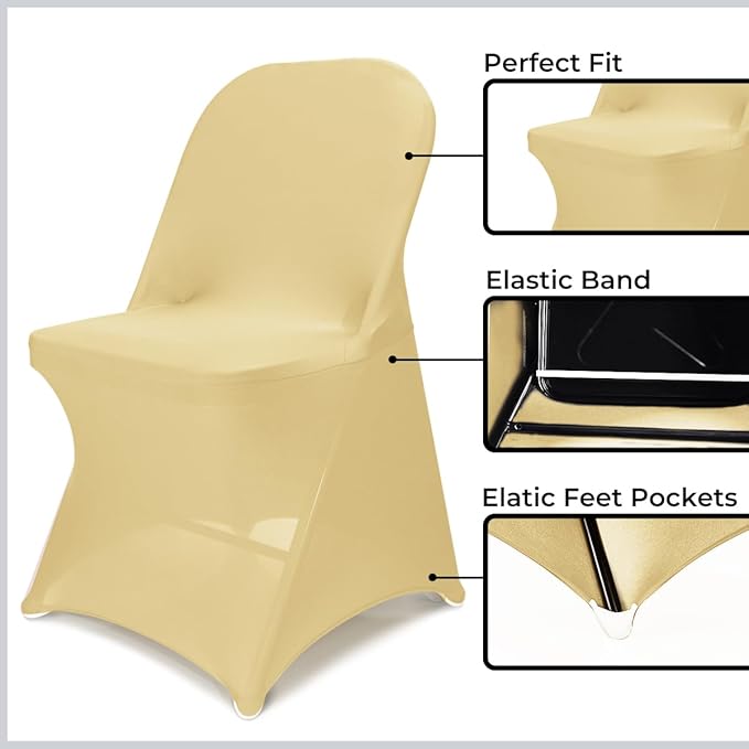 Babenest Spandex Folding Chair Covers Upgraded Universal Stretch Washable Fitted Chair Slipcovers Protector for Wedding, Holidays, Banquet, Party, Celebration (50, Champagne)
