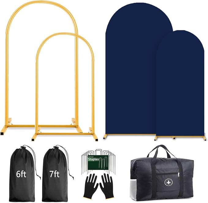 Arch Backdrop Stand and Cover Set (7.2ft,6ft) Birthday Party Wedding Ceremony Bridal Baby Shower Event Decor Gender Reveal (Navy Blue, 7.2Ft+6Ft)