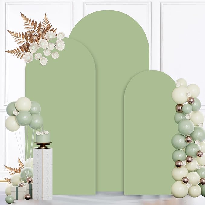 MODFUNS Set of 3 Arch Backdrop Cover Sage Green Wedding Arch Cover 4&5&6ft Fitted Spandex Arch Covers 2-Sided Chiara Backdrop Covers Balloon Arch Covering for Baby Shower Wedding Ceremony Reception