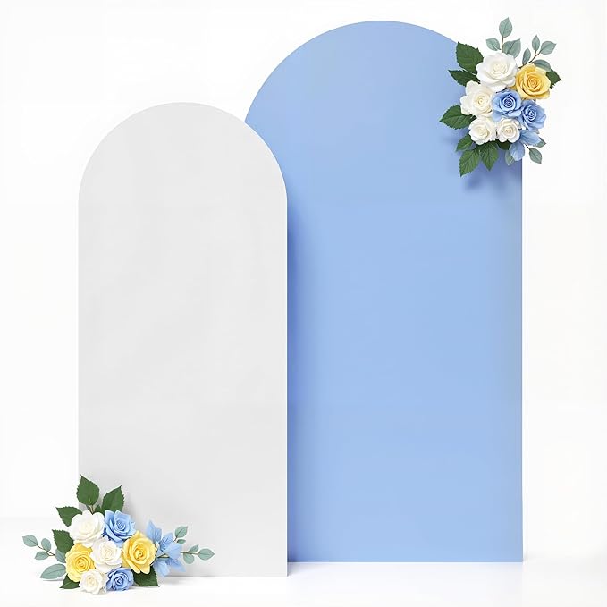Blue and White Arch Cover Set of 2 Spandex 7.2 and 6ft Arch Backdrop Cover Wedding Arch Stand Covers for Baby Shower Boy Birthday Party Bridal Shower Banquet Photo Background Decorations
