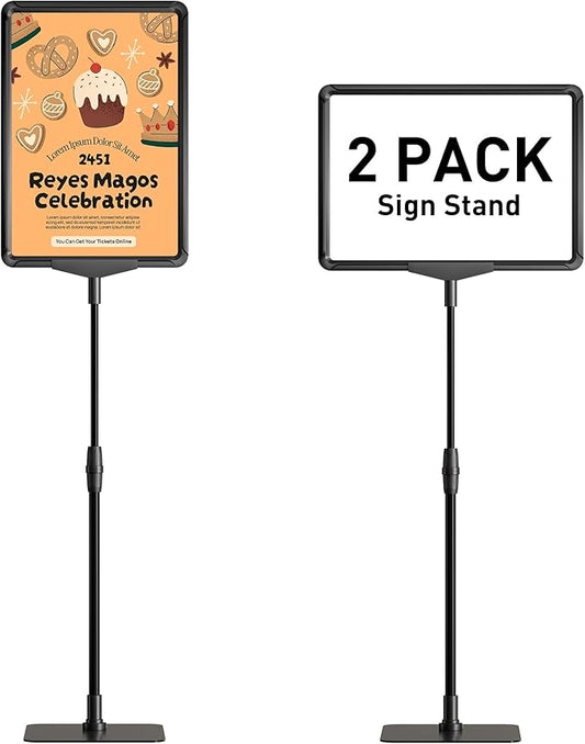 Sign Holder Stand 8.5x11 inch Sign Stand for Display Tabletop Advertising - Poster Sign Stands Adjustable Floor Standing Sign Holder Signage Stand - Menu Holder Stand 2 Pack