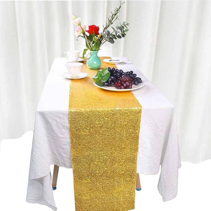 JYFLZQ Gold Sequin Table Runner 12"x72" Pack of 2 Glitter Sequin Fabric Table Linens - Sparkly Runners for Wedding & Birthday Party Decor