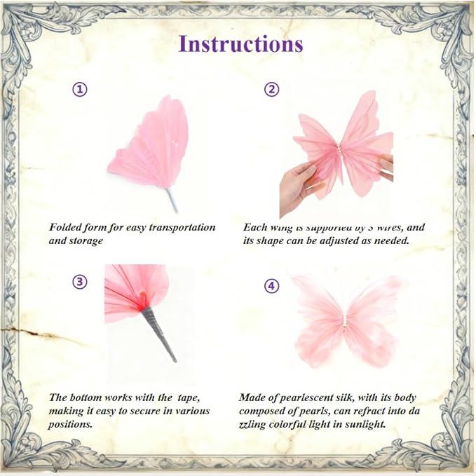 4 PCS Giant Artificial Butterfly Party Decorations 19.6inch 3D Silk Butterfly Hanging Wall Decorations for Baby Shower Decor Girls Women Birthday Party Wedding Homes Supplies (Pink(4PCS))