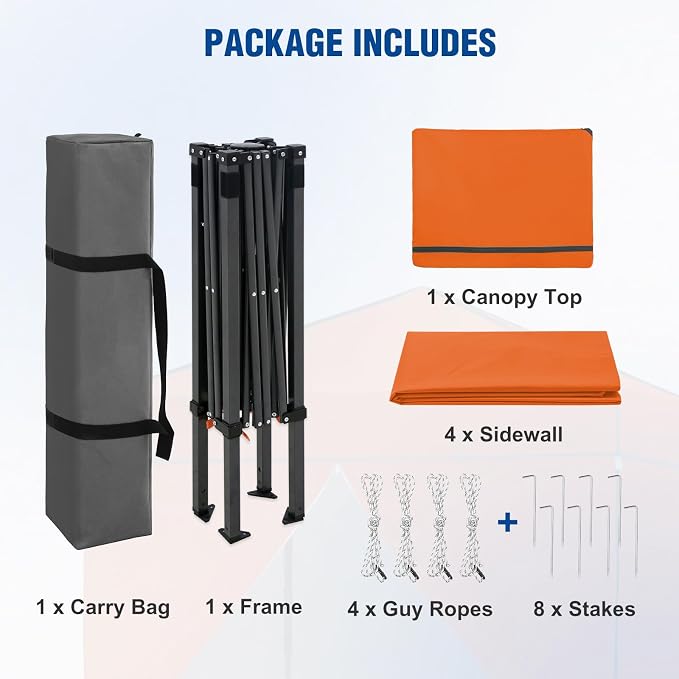 6x4 Pop Up Canopy Tent with Four Wall Panels, Instant Portable Beach Canopy, Outdoor Tent with Carry Bag for Camping, Sports, Tailgating, Events, Orange