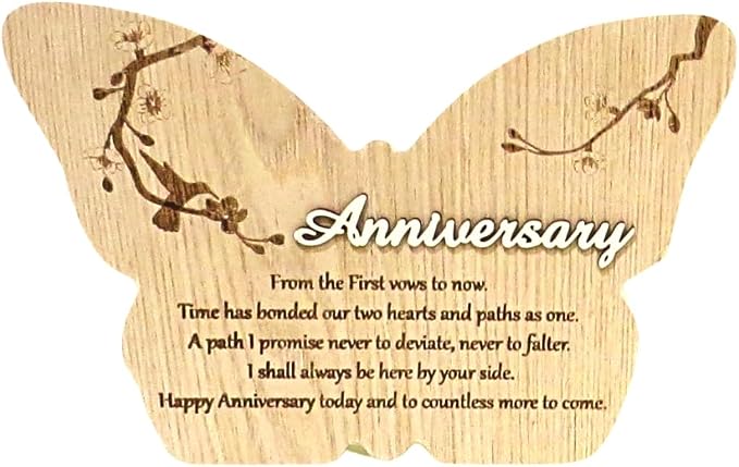 UNIDECO Wooden Butterfly Wall Décor - 8.75 Inch Wedding Gift for Anniversary Couples - Butterflies Shaped Hanging Decoration - Wood from House Shelve – Wife Husband Friend Parents Marriage