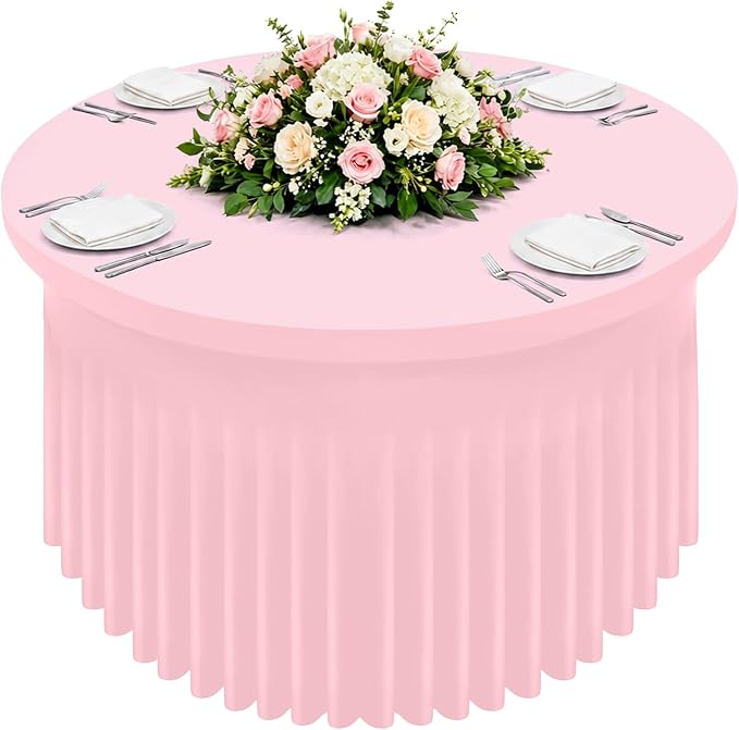 Smiry Round Spandex Tablecloth, Elastic Fitted Washable Tablecloths for 72 Round Tables, Waterpoof Stretch Table Cover Skirt for Outdoor, Wedding, Banquet & Parties, Pink