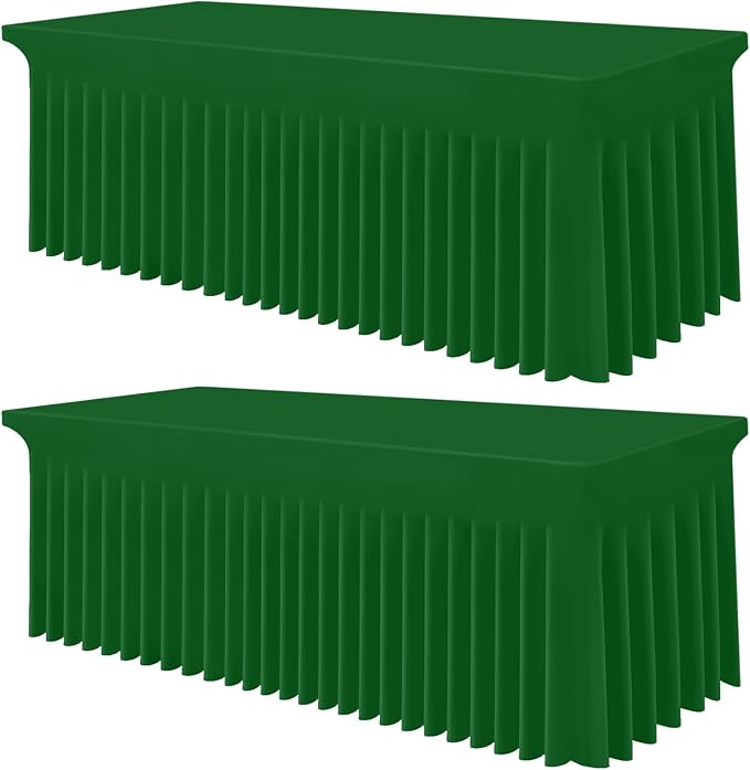 Smiry Spandex Tablecloth 2 Pack, Elastic Fitted Stretch Tablecloth for 8FT Rectangle Tables, Waterproof Washable Table Cover Skirt for Wedding, Banquet & Parties (Emerald Green, 96Lx30Wx30H Inch)