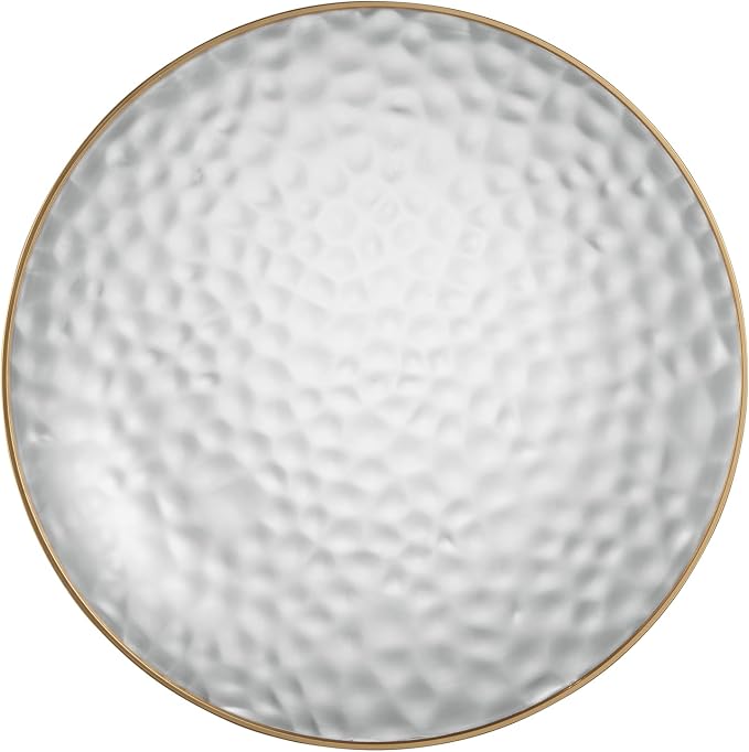 PLASTICPRO 30 Pack Hammered Plastic Plates Heavyweight Disposable Plastic Plates Elegant Clear Hammered Rim Platsic Party Dishes (Hamered Clear With Gold Rim, 7'' INCH PLATES)