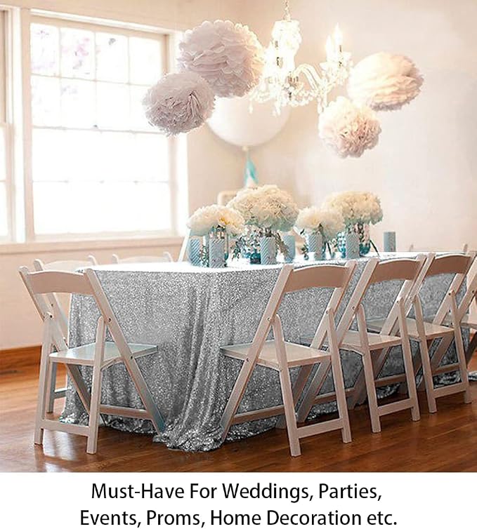 ShiDianYi Select Your Sale 84''108''Silver Sequin Tablecloth, Wedding, Bling, Event, Decor, Sparkle, Party -m1020 (84x108-Inch)