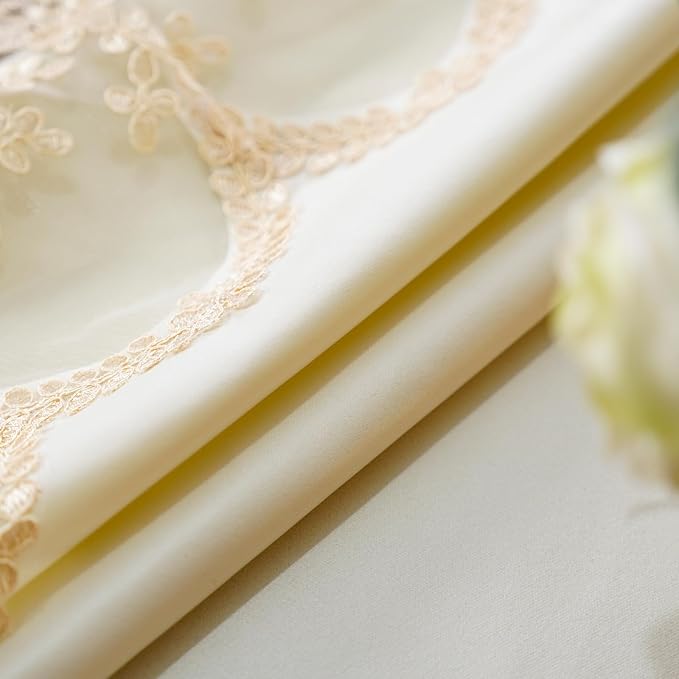 ARTABLE Lace Tablecloth Rectangle Waterproof Table Cover with Exquisite Macrame Border for Wedding Kitchen Holidays Party Decor (Beige, 70 Inch Round)