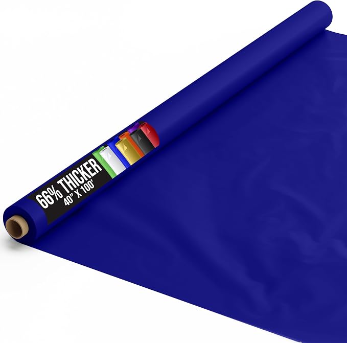 Party Solids 66% Thicker Premium Navy Blue Plastic Table Cover Roll 40" X 100' Table Cloth Plastic Cover Roll Quality Thick Banquet Rolls Disposable Tablecloth Rolls Strong American Based Company