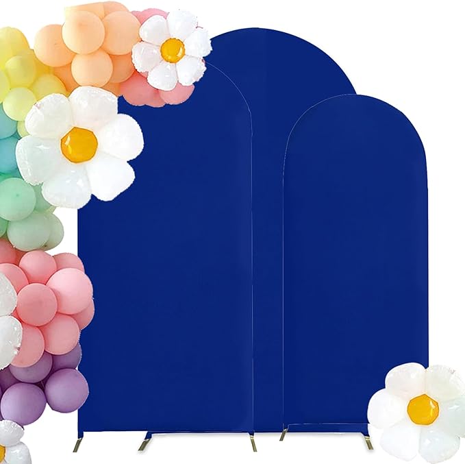 HAINARverS Set of 3 Wedding Arch Cover 6FT,6.6FT,7.2FT Spandex Fitted Stretchy Arch Stand Covers,2 Sided Round Top Chiara Backdrop Cover for Birthday Party Banquet Arch Decoration(Royal Blue)