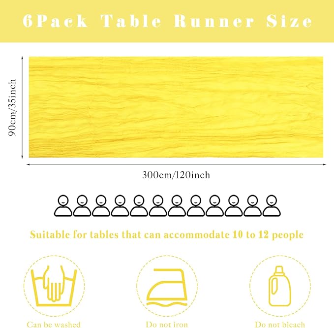 Yellow 6 Pieces Cheesecloth Table Runner 10FT Runner for Tables Gauze Fabric Boho Table Runner Decoration Rustic Sheer Runner for Wedding Shower Birthday Party Table Arbor Decor (35 x 120 Inches Long)