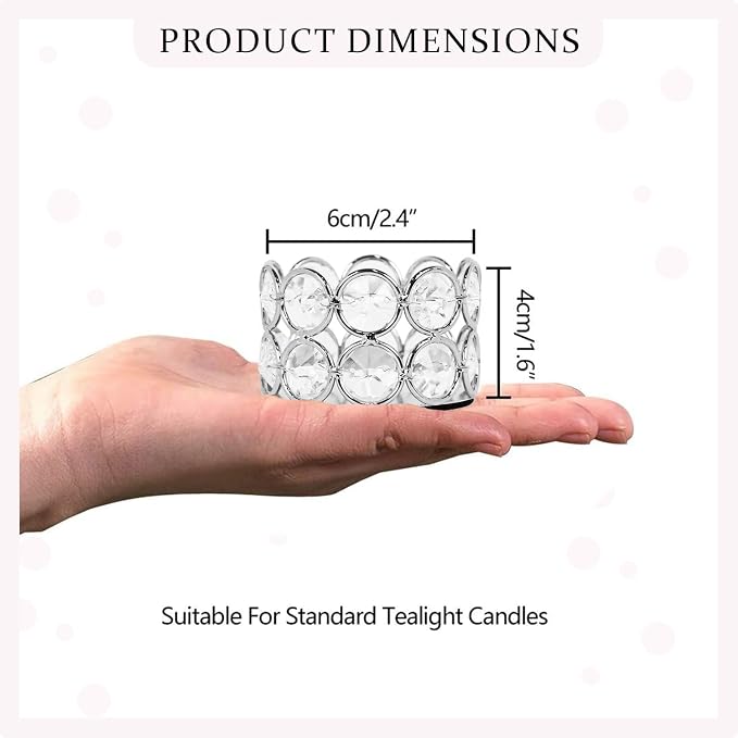 Silver Decorative Crystal Tealight Candle Holders Set of 24 for Wedding Dinning Table Centerpieces,Gifts for Valentine's Day Easter