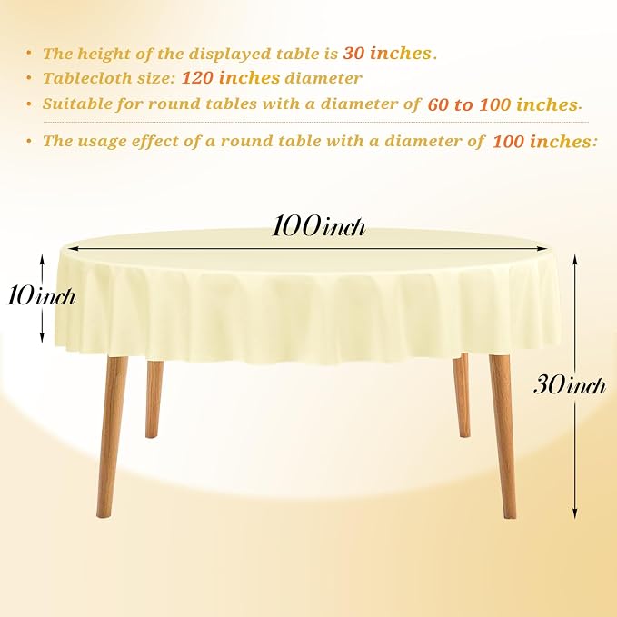 Teruntrue 12 Packs Beige Round Tablecloths 120 inch Round Table Cloth, Washable Polyester Fabric for Wedding Parties Banquet Holiday Dinner Table Decorative, Beige