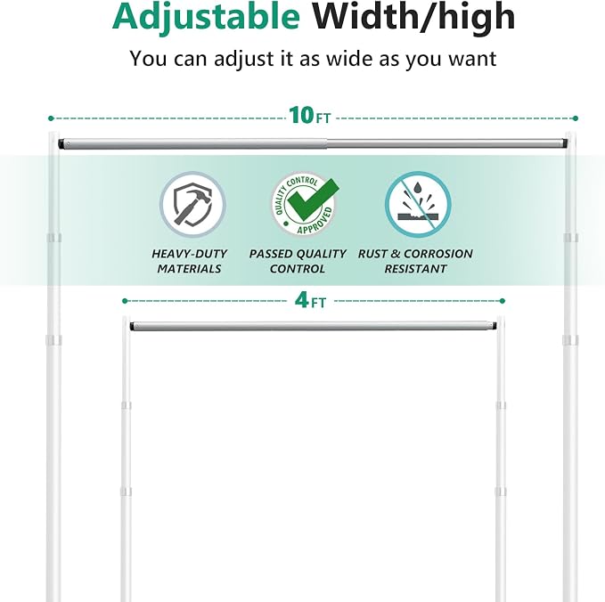 SLOW DOLPHIN 10ft-4ft Adjustable Crossbar Pipe and Drape Hardware for Event Decoration, Backdrops, Photobooths, Tradeshow