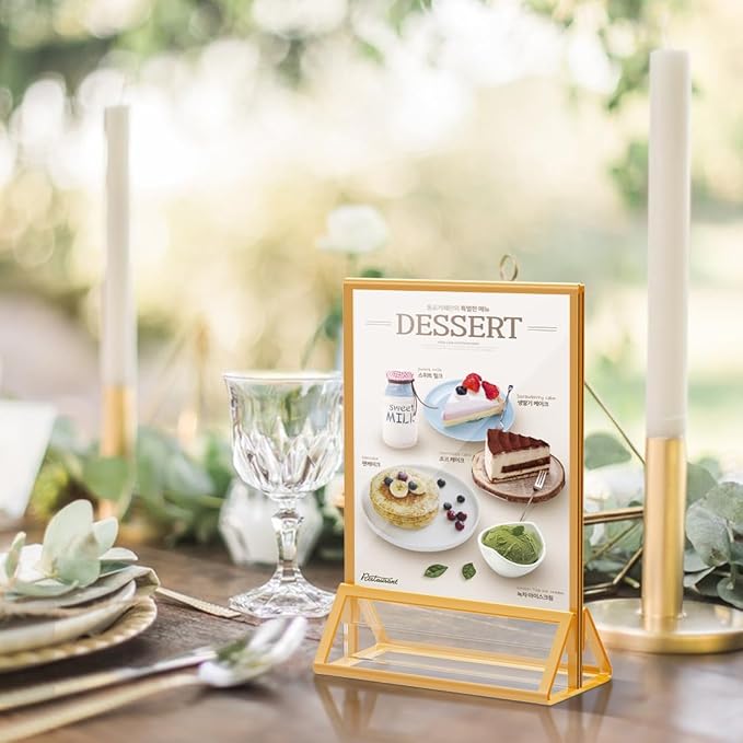 PPH-Sisy Gold Picture Frame 4X6 Acrylic Sign Holder Double Sided Clear Acrylic Frames Display Stand, Plastic Sign Holder for Wedding Table Numbers Menu Holder (6 Pack)