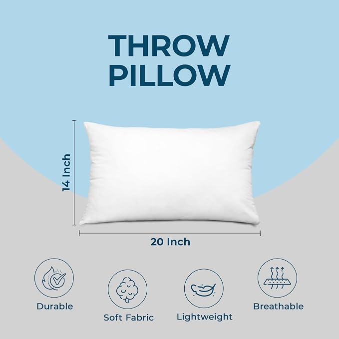 Utopia Bedding Throw Pillows (Set of 4, White) – 14 x 20 Inches Down Alternative Pillows for Bed, Sofa, and Couch - Fluffy Decorative Stuffer Pillow for Indoors & Outdoors