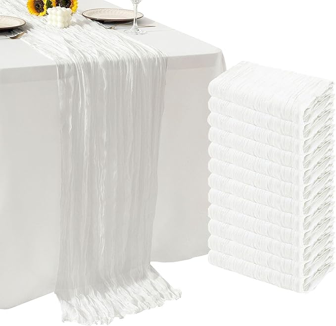 12Pack White Table Runner 10Ft Cheesecloth Table Runner Boho Gauze Table Runners Long Cheese Cloth Table Runners for Wedding Party Bridal Shower Thanksgiving Christmas