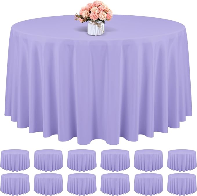 12 Pack Round Tablecloth 120 Inch - Lavender Polyester TableCloth for Round Table, Premium Lavender Tableclothes Washable Fabric Table Cover for Wedding Party Banquet Restaurant Reception Dining