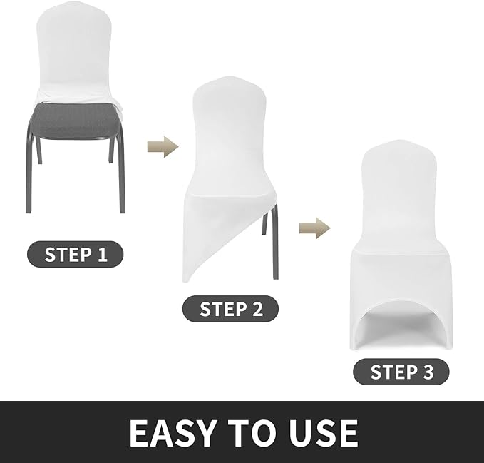 Peomeise Stretch Spandex Chair Cover for Wedding Party Dining Banquet Event with Open Back (White,6pcs)