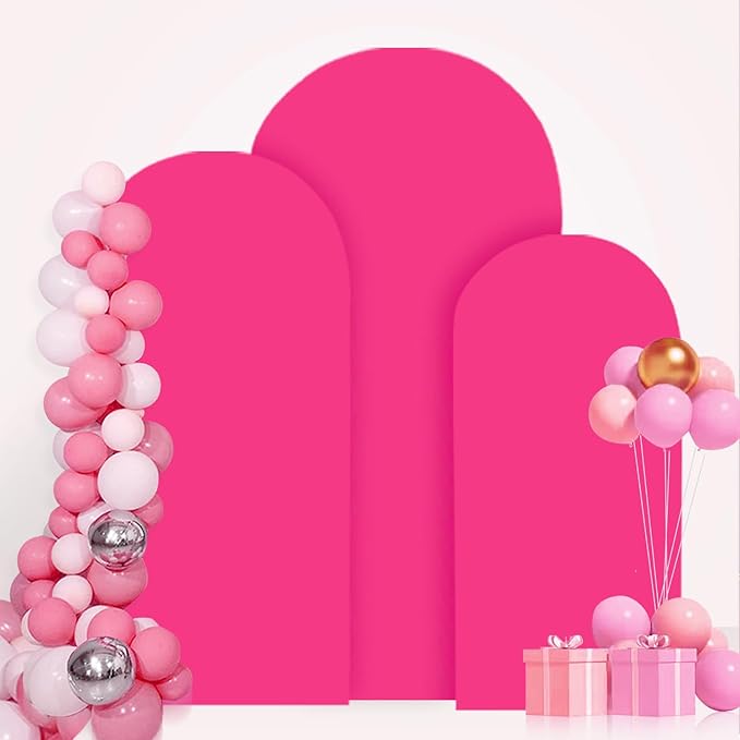 FANPROMS Spandex Arch Cover Set of 3 Hot Pink 4 5 6FT Fuchsia Arch Backdrop Cover Stretchy Arch Stand Cover Small Round Top Backdrop Cover Double Sided Arch Covers for Party Wedding Banquet