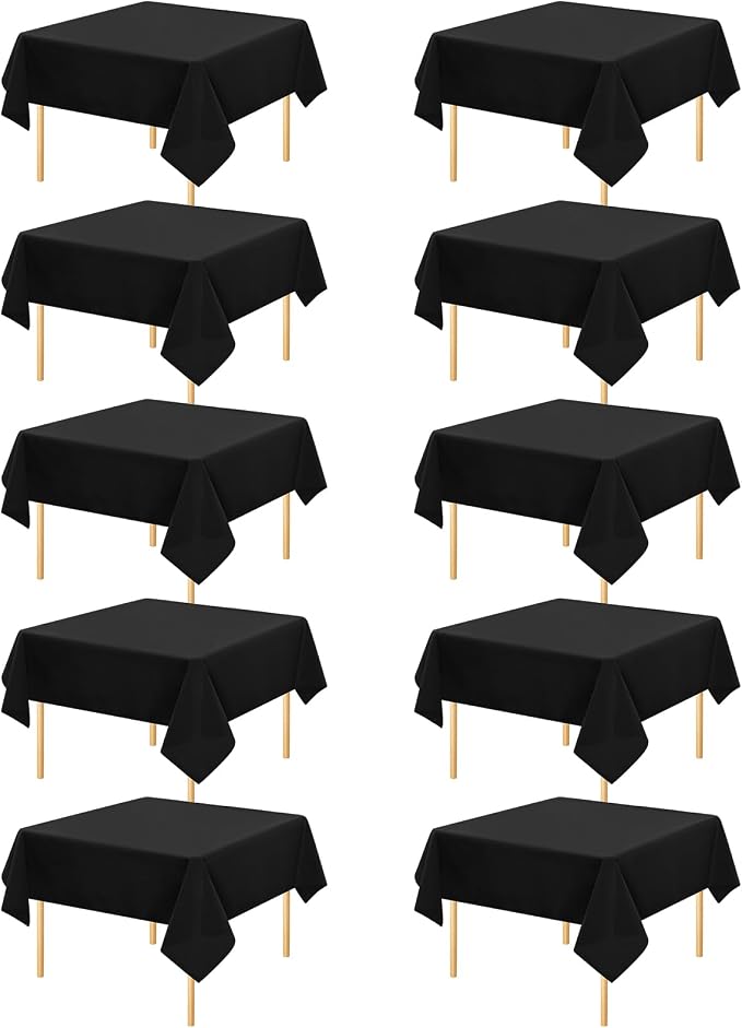fani 10 Pack Square Tablecloth 52 x 52 Inch, Black Tablecloth for Square Table, Stain and Wrinkle Resistant Washable Polyester Table Cloth, Decorative Fabric Table Cover for Wedding Buffet Parties