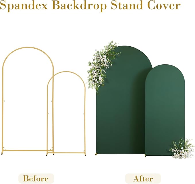 Hunter Green Arch Cover Set of 2-7.2FT, 6FT Christmas Arch Backdrop Cover Spandex Fitted Wedding Arch Stand Covers for Birthday Party Baby Shower Wedding Reception Banquet Photo Background