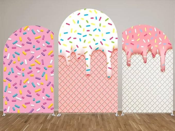 HUAYI Sweet Candy Arch Backdrop Cover for Girl Donut Themed Birthday Party Decorations Chiara Backdrops Arched Wall Covers Stands Display Props Glaze Ice Cream Banner GX175 3ft * 6.5ft