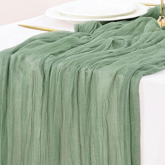 Socomi 10pcs Sage Green Cheesecloth Table Runner Summer Boho Rustic Gauze 120 inch 10FT Cheese Cloth Sheer Runner for Wedding Party Baby Shower Home Decor Holiday Decorations