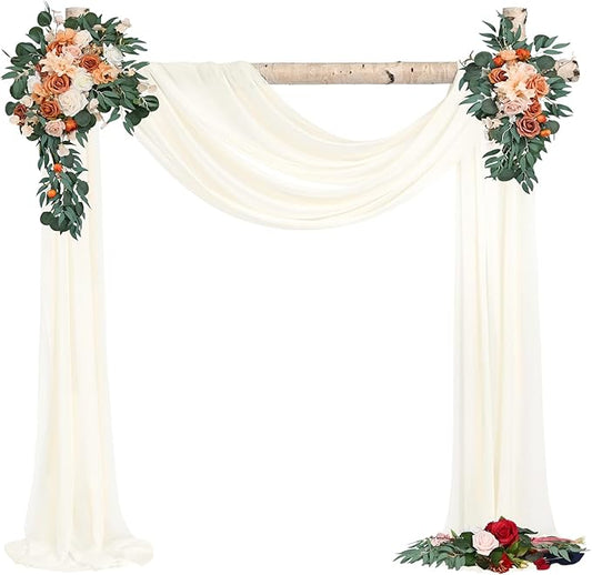 Wedding Arch Draping Fabric,2 Panels 28" x18ft Ivory Wedding Arch Drapes for Ceremony Sheer Chiffon Fabric Drapes Arbor Drapery Decorations for Reception Party