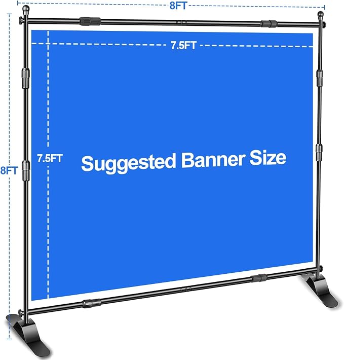 EMART Adjustable Photo Backdrop Banner Stand with 8 x 8ft (W x H) Telescopic Tubes, Suitable for Trade Shows, Professional Photography Booths, and Step and Repeat Background Displays