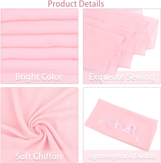 Fivenl 12 Packs Chiffon Table Runner - 27 x 120 Inches Sheer, Romantic for Wedding, Birthday, Party & Baby Shower Decoration (27" x 120", Pink)