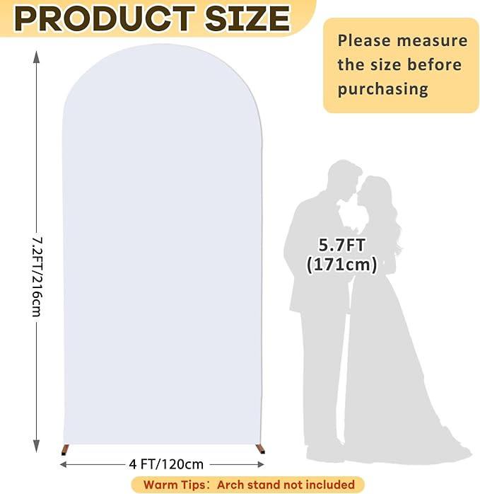 White Arch Cover 7.2x4FT Spandex Fitted Arch Backdrop Cover Fabric Double Sided Arch Covers Stretchy Backdrop Round Top Arch Stand Cover for Party Wedding Ceremony Baby Shower Decoration