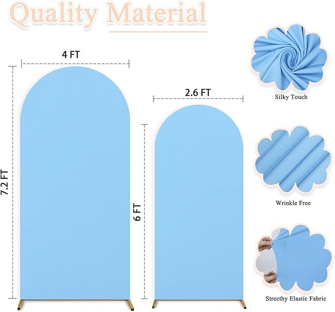 Wedding Arch Cover Set of 2 Baby Blue Arch Backdrop Cover 7.2ft, 6ft Spandex Fitted Backdrop Arch Covers Chiara Stand Cover Baby Shower Backdrop Coovers for Birthday Party Gender Reveal Decor