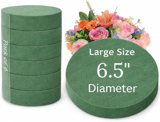 FLOFARE Pack of 6 Floral Foam Round Blocks for Flower Arrangements, Green Florist Flower Foam for Fresh & Artificial Flowers, 6.5" Wedding & Party Décor