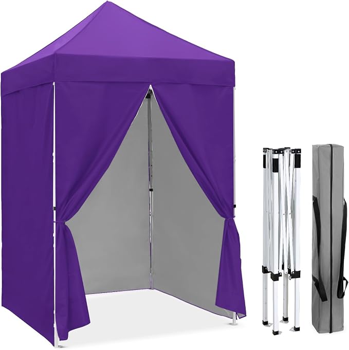 COOS BAY 5x5 Pop Up Canopy Tent with Side Walls, Easy Setup Portable Sun Shelter with Carry Bag, Outdoor Shade for Beach, Camping, Sports & Backyard, Purple