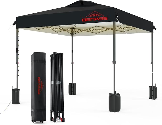 10x10 Pop Up Canopy, Easy Up Canopy Tent, Heavy Duty Tents for Parties, One Person Easy Set Up Event Tent, Black