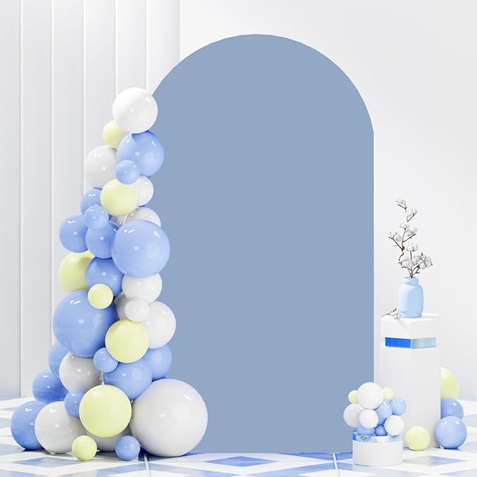FANPROMS Dusty Blue Arch Cover 7.2FT Spandex Fitted Arch Backdrop Cover Chiara Backdrop Covers for Round Top Arched Frame Balloon Arch Stand Covers Fabric for Baby Shower Party Ceremony Decoration