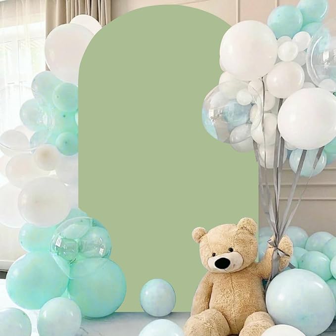 FANPROMS Wedding Arch Cover 2.6x6FT Sage Green Spandex Arch Cover Backdrop Fabric for Birthday Balloon Party Decor Chiara Arch Backdrop Stand Cover Round Top Garland Arch Covering for Baby Shower