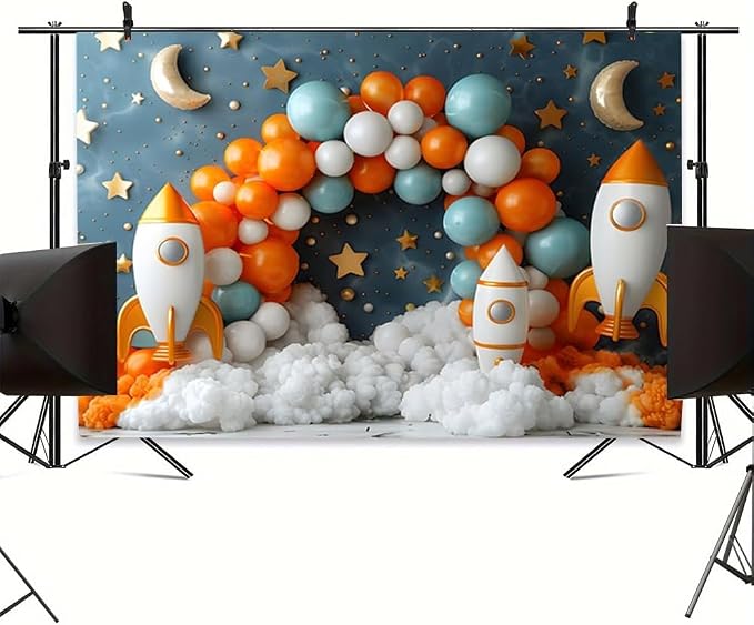 7x5ft Outer Space Backdrop Solar System Themed Party Photo Background Universe Planet Galaxy Rocket Baby Shower Boy Kids Birthday Party Photo Studio Props